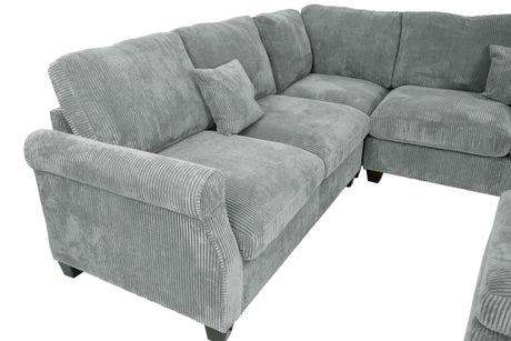 4pc Sectional Set Matching Pillow Cocktail Ottoman Corner Wedge Right And Left Arm Loveseat Corduroy Upholstered Fog Finish Primary Living Room - sold by Home Elegance USA