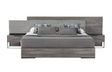 California King Enzo Italian Modern Grey Oak & Fabric Bed w/ Nightstands