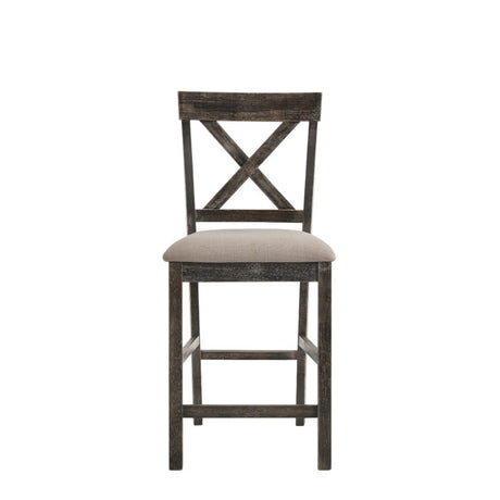 Acme - Martha II Counter Height Chair (Set-2) 73832 Tan Linen & Weathered Gray Finish