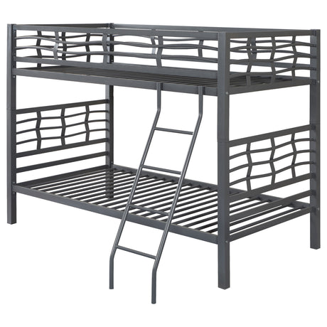 Twin / Twin Bunk Bed - Fairfax Twin Over Twin Bunk Bed with Ladder Light Gunmetal
