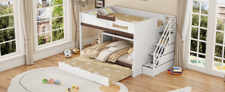 Full Over Full Bunk Bed with Twin Size Trundle and Staircase, Shelves, LED,White - sold by Home Elegance USA