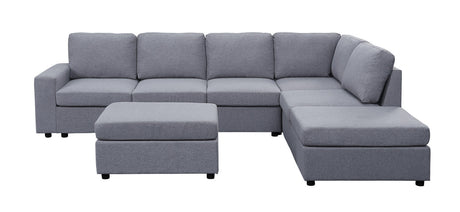 Cassia 120' Light Gray Linen 7 Seat Reversible Modular Sectional Sofa with Ottoman - sold by Home Elegance USA