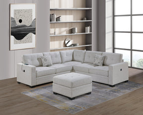 Casual Simple Tufted Couch Living Room Sectional 4pc Set Sincere Bone Color Fabric Upholstered RAF/LAF One-Arm Loveseat Wedge Ottoman - sold by Home Elegance USA