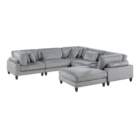 6pc Modular Sectional Set Gray Corduroy Upholstery 2x Armless Chairs 3x Corner Seats 1x Ottoman Pillows Living Room Furniture - sold by Home Elegance USA