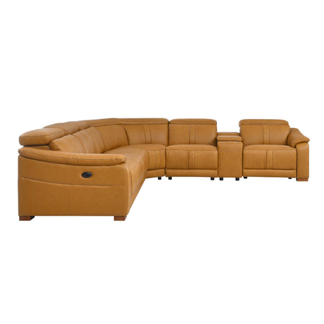 Leather Match Modular Sectional with Recliner Seat and Adjustable Headrest and Storage Console with Cup Holders - sold by Home Elegance USA