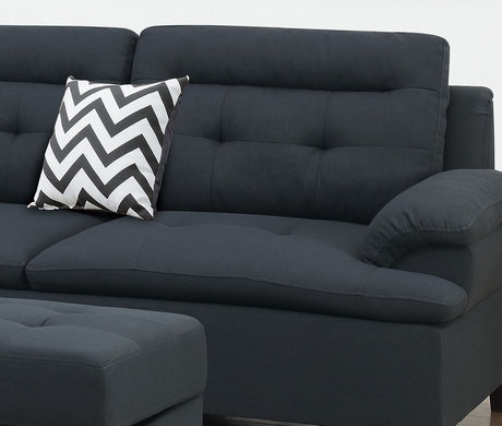 Living Room Furniture Black Cushion Sectional w Ottoman Linen Like Fabric Sofa Chaise - sold by Home Elegance USA