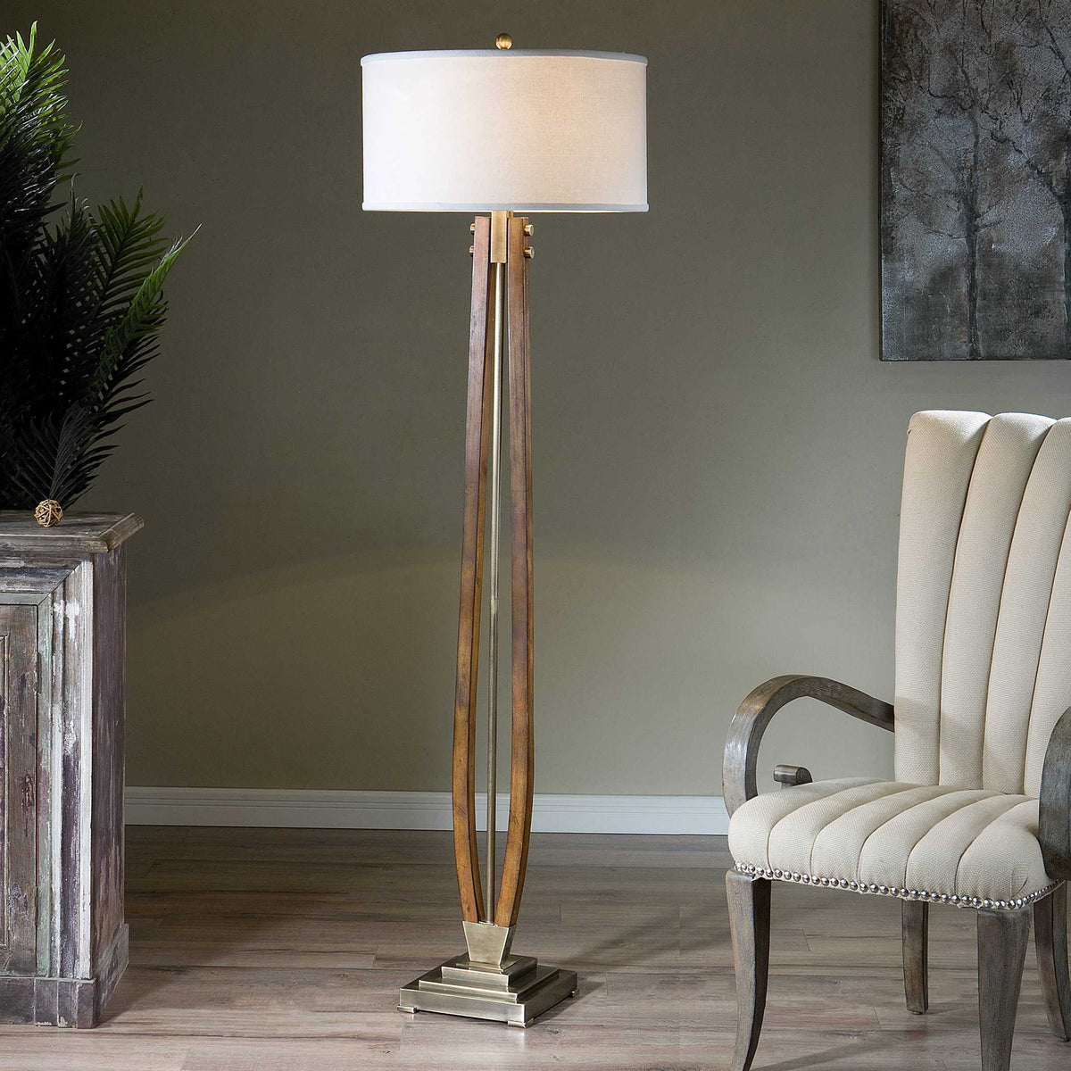 Boydton Burnished Wood Floor Lamp - Gold / Beige by Uttermost - View 2