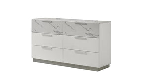 Mist Dresser White – Two-Tone High-Gloss Marble & Lacquer Finish with Six Spacious Drawers, Velvet-Lined Interiors (INCLUDES DRESSER ONLY)  same as B009P309326 (CA inventory)
