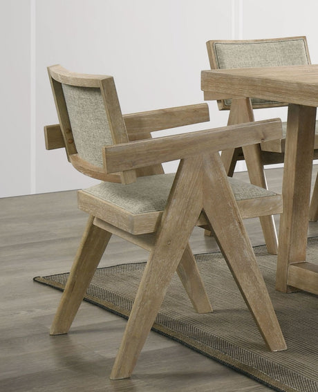 Contemporary Oak Veneer 7pc Dining Set Upholstered Polyester 6x Arm Chairs 1x Table Dining Room - sold by Home Elegance USA