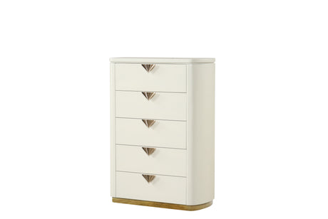 La Pierre Modern Style 5-Drawer Chest Made with Wood, Open Top Mirror and Gold Accents in Beige  same as B009P270816 (CA inventory)