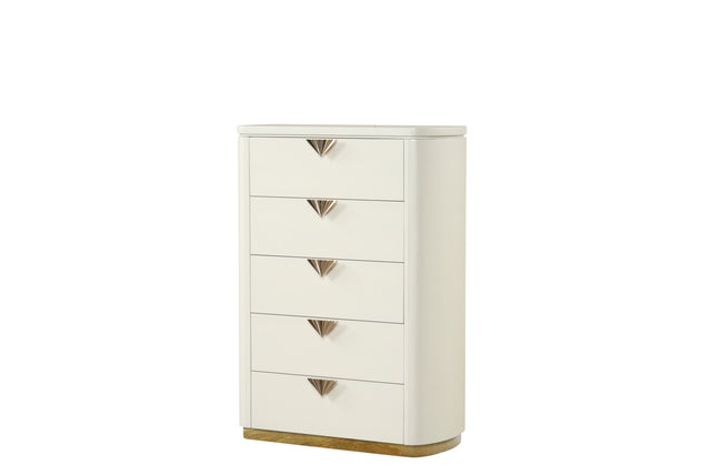 La Pierre Modern Style 5-Drawer Chest Made with Wood, Open Top Mirror and Gold Accents in Beige  same as B009P270816 (CA inventory)