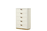La Pierre Modern Style 5-Drawer Chest Made with Wood, Open Top Mirror and Gold Accents in Beige same as G150108843 (NJ inventory)