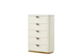 La Pierre Modern Style 5-Drawer Chest Made with Wood, Open Top Mirror and Gold Accents in Beige same as G150108843 (NJ inventory)
