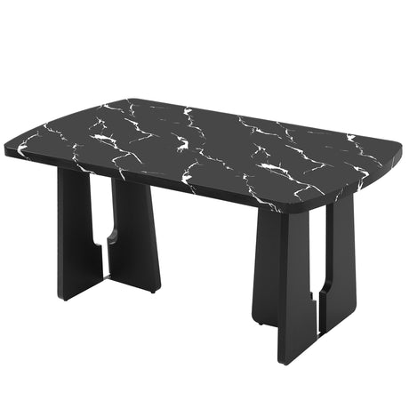 6 Piece Modern Dining Table Set, 63' Faux Marble Dining Table with Geometric Legs & 4 Upholstered Chairs & 1 Bench, Suitable for Dining Kitchen Room,Easy to Assemble, Black + Gray - sold by Home Elegance USA