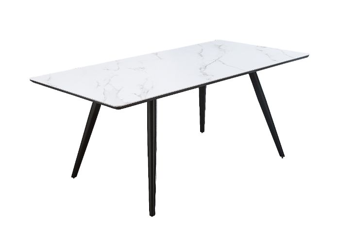 Caspian Dining Table 74010 White Printed Faux Marble Top & Black Finish | Acme | Home Elegance USA