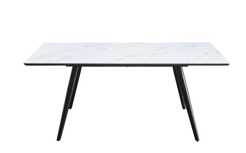 Caspian Dining Table 74010 White Printed Faux Marble Top & Black Finish | Acme | Home Elegance USA
