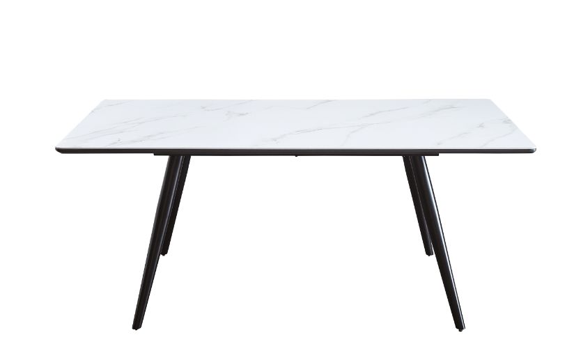 Acme - Caspian Dining Table 74010 White Printed Faux Marble Top & Black Finish