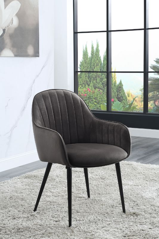 Caspian Side Chair (Set - 2) 74011 Dark Gray Fabric & Black Finish | Acme | Home Elegance USA