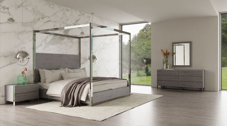 Eastern King Arlene Modern Grey Elm & Stainless Steel Bedroom Set