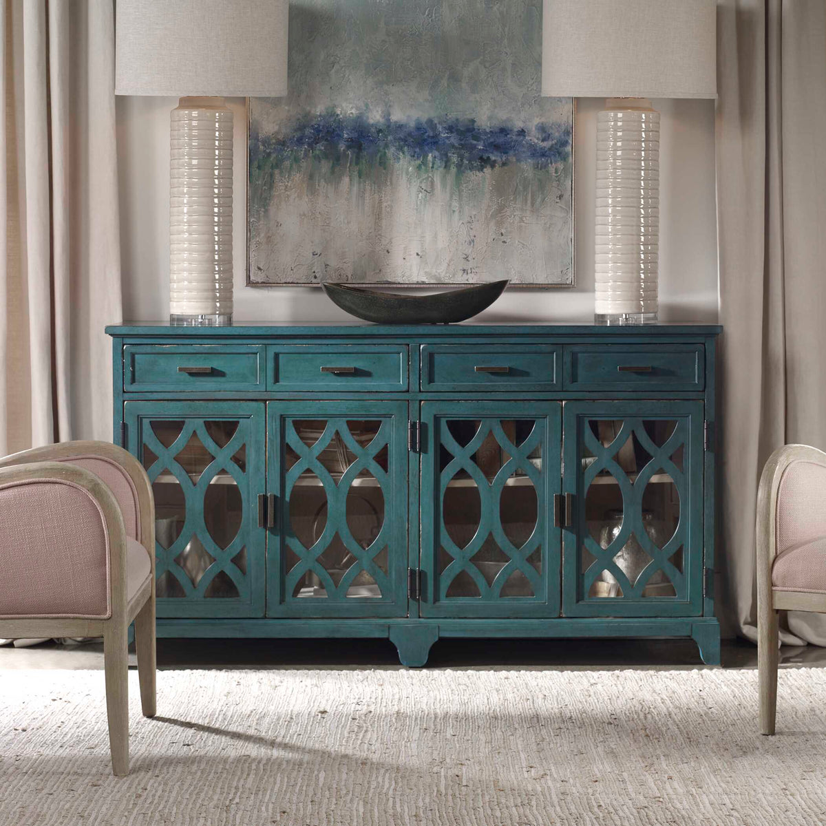 Oksana Wooden Credenza - Green by Uttermost - View 3