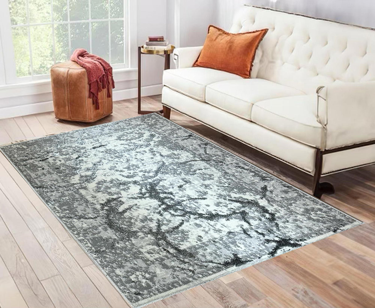 Penina Luxury Area Rug in Gray with Silver Circles Abstract Design - Home Elegance USA