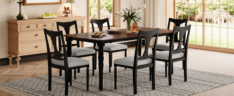 7-Piece Dining Table Set, 60inch to 78inch Extendable Wood Dining Table with Removable Leaf, Kitchen Table Set with 6 Upholstered Side Chair, Dining Table Set for 6 - sold by Home Elegance USA