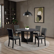 Contemporary Style 5pc Dining Set Kitchen Dinette Dark Gray Upholstered Fabric Chairs Round Table Pedestal Base Table 4x Side Chairs Dining Room - sold by Home Elegance USA