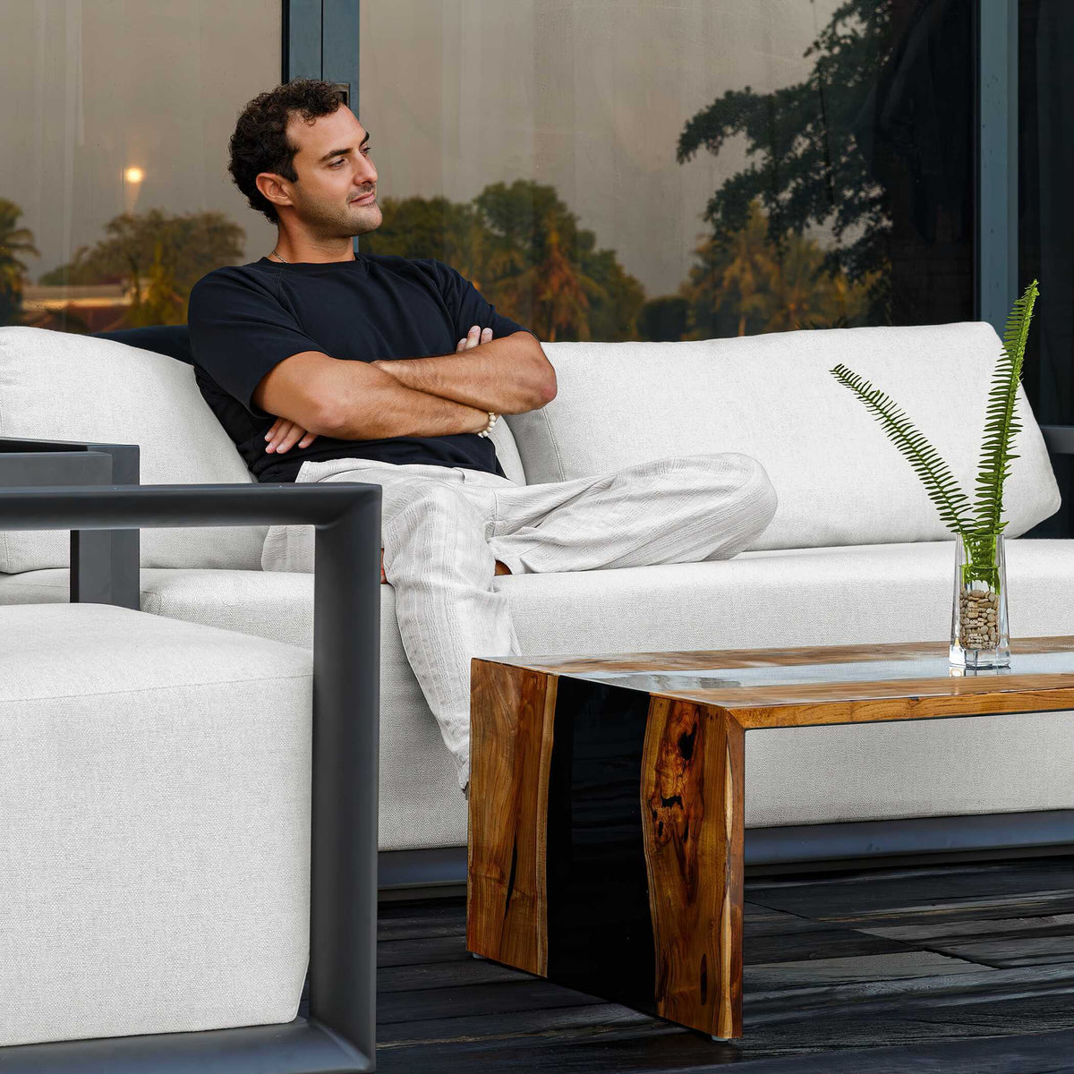 Remsen Outdoor Sofa Black / Oyster - Black / White by Uttermost - View 13