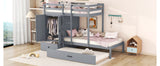 Twin-over-twin Bunk Bed with Wardrobe, Drawers and Shelves, Gray - Home Elegance USA