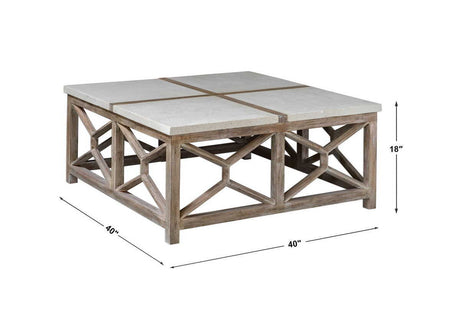 Catali Stone Coffee Table White & Light Brown - White / Light Brown by Uttermost - View 8