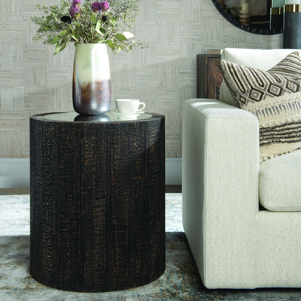 Sequoia Mirrored Drum Table - Black by Uttermost - View 2