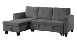 Nova Dark Gray Velvet Reversible Sleeper Sectional Sofa with Storage Chaise - Home Elegance USA