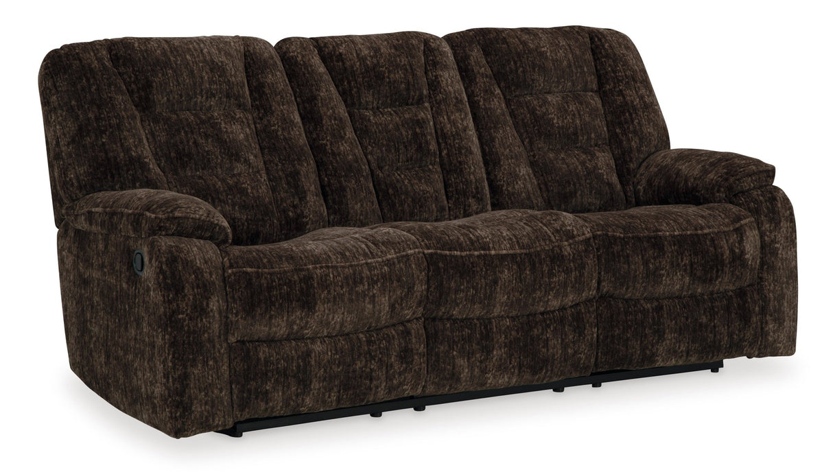 Ashley Chocolate Soundwave REC Sofa w/Drop Down Table - Velvet | Home Elegance USA