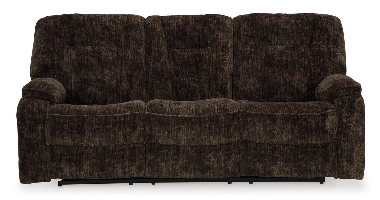 Ashley Chocolate Soundwave REC Sofa w/Drop Down Table - Velvet | Home Elegance USA