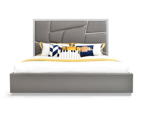 Queen Chrysler Modern Grey Bonded Leather Bed