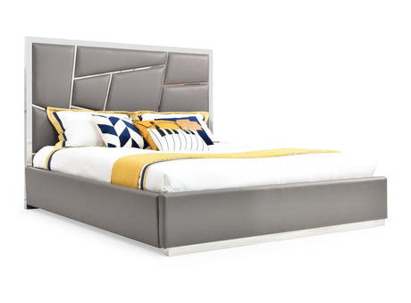 Queen Chrysler Modern Grey Bonded Leather Bed