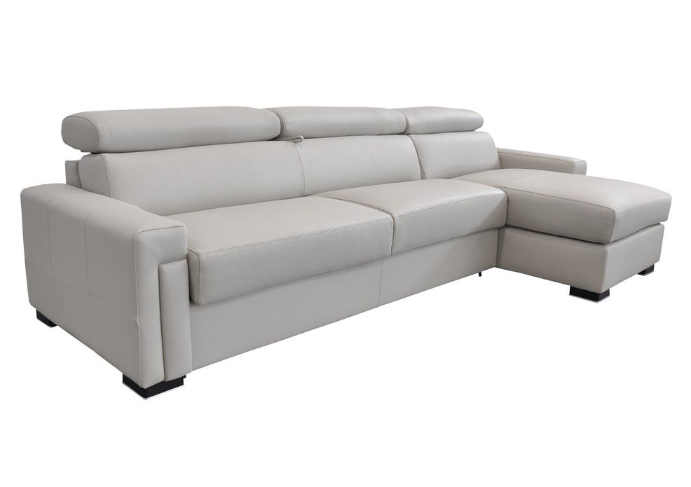 Sacha Modern Light Grey Leather Reversible Sectional Sofa Bed with Storage – VIG Furniture