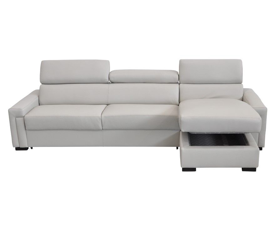 Sacha Modern Light Grey Leather Reversible Sectional Sofa Bed with Storage – VIG Furniture