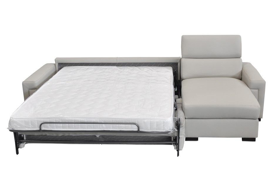 Sacha Modern Light Grey Leather Reversible Sectional Sofa Bed with Storage – VIG Furniture