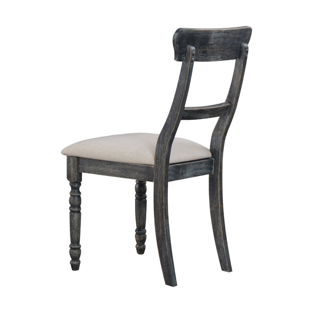 Acme - Leventis Side Chair (Set-2) 74642 Light Brown Linen & Weathered Gray Finish