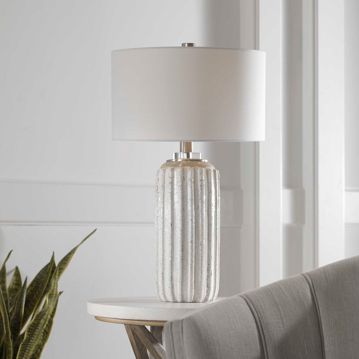 Azariah Crackle Table Lamp - White by Uttermost - View 2