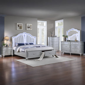 Mystic Contemporary Style Upholstered LED headboard Queen 5PC Bedroom Set made with Wood in Silver(CA Inventory) - sold by Home Elegance USA