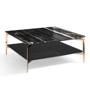 Dorian Modern Black Marble & Ebony Square Coffee Table - View Image 1