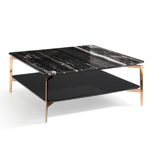 Dorian Modern Black Marble & Ebony Square Coffee Table - View Image 1