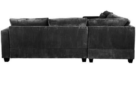 Modern Style L-Shaped 4pc Sectional Set Cocktail Ottoman Square Arms Throw Pillow Corduroy Upholstered Black Finish Primary Living Room - sold by Home Elegance USA