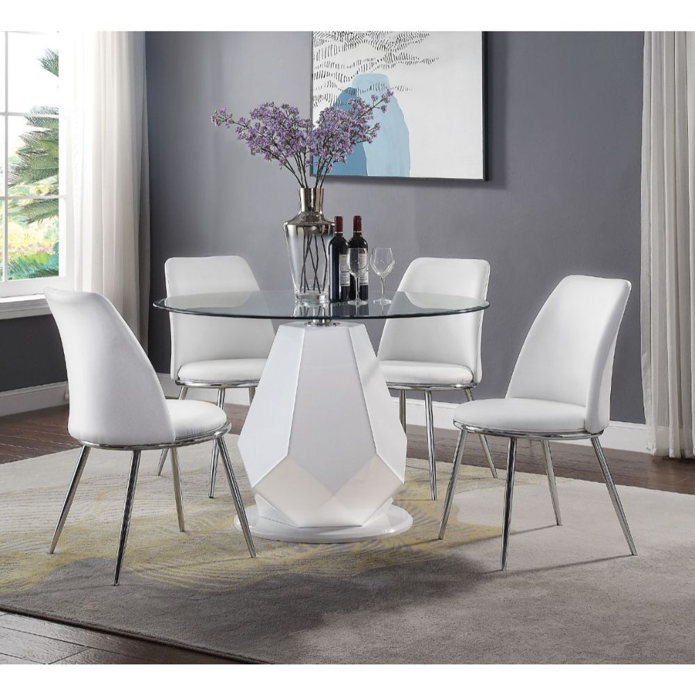 Acme - Chara Dining Table 74925 Clear Glass Top & White High Gloss Finish