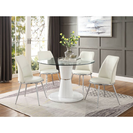 Acme - Kavi Dining Table 74935 Clear Glass Top & White High Gloss Finish