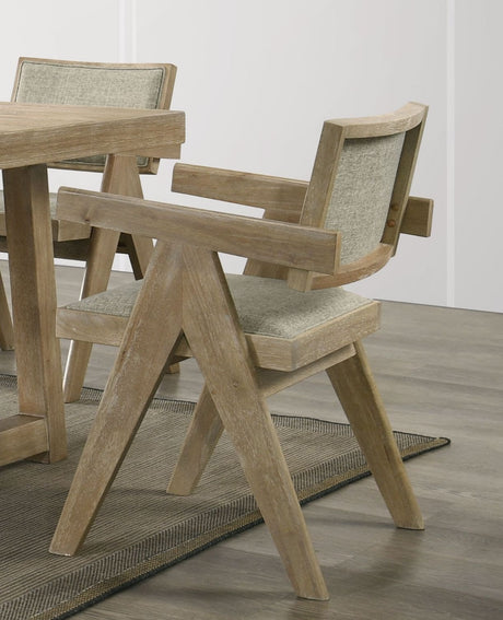 Contemporary Oak Veneer 7pc Dining Set Upholstered Polyester 6x Arm Chairs 1x Table Dining Room - sold by Home Elegance USA