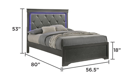 Blaze Upholstered Modern Style 5 Pc Full Bedroom Set with LED Headboard Made with Wood in Metallic Gray(CA WAREHOUSE) - sold by Home Elegance USA