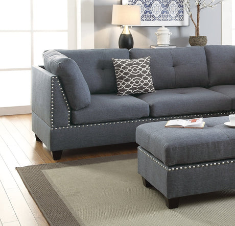 3-pcs Sectional Sofa Blue Grey Polyfiber Cushion Sofa Chaise Ottoman Reversible Couch Pillows - sold by Home Elegance USA
